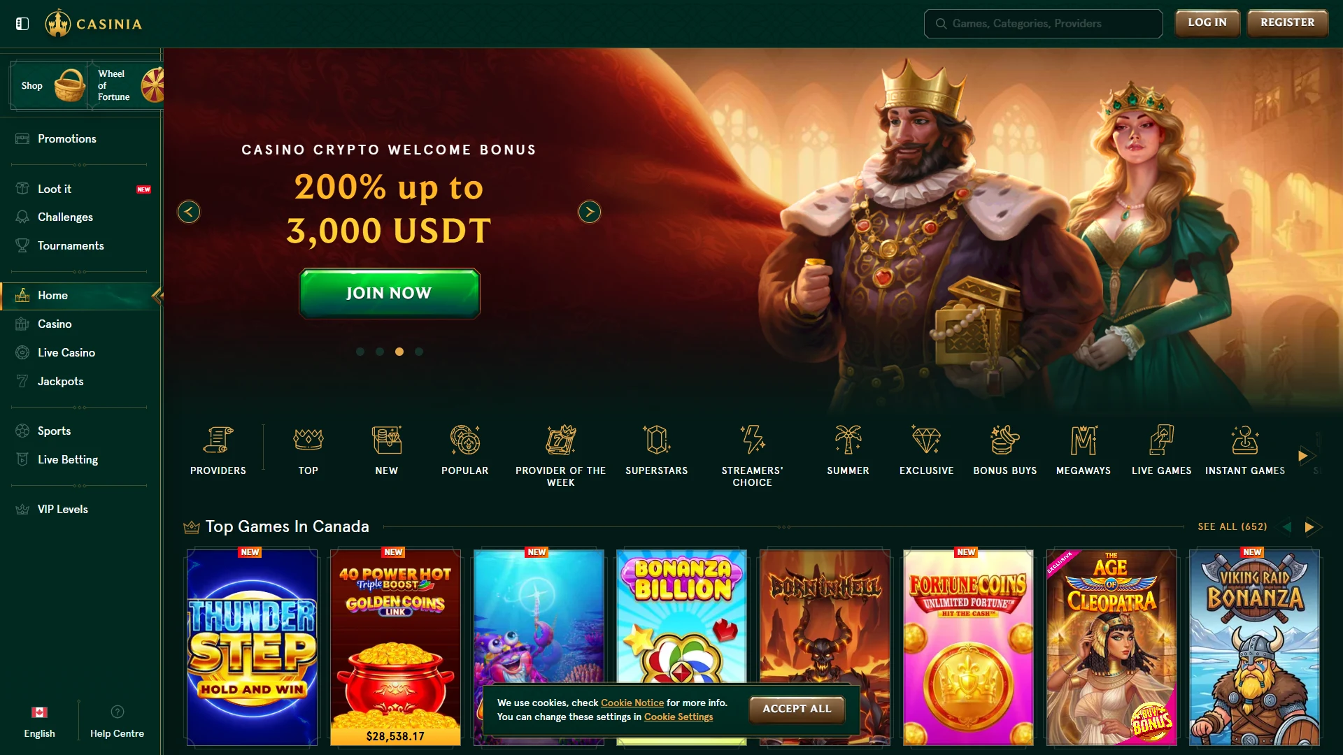 Casinia homepage